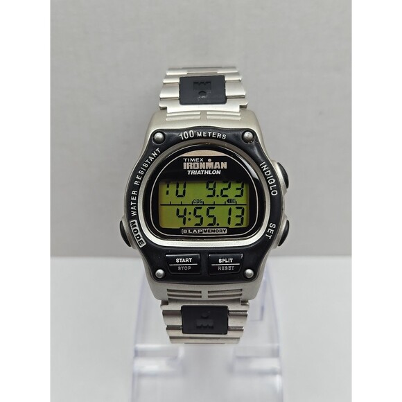 1998 Timex Ironman Triathlon 8 Lap Watch 100M Indiglo Stainless Band New Battery - Picture 1 of 11